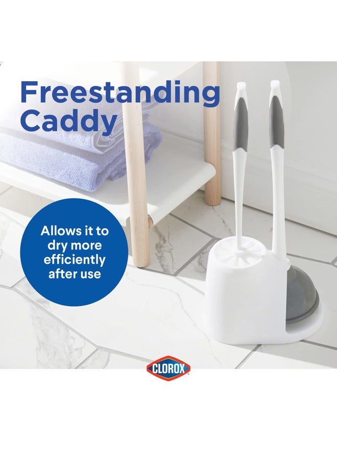 Clorox 2PK Clorox Toilet Plunger and Bowl Brush Combo Set with Caddy, 6.75" x 7" x 19.5", White/Gray - Image 5