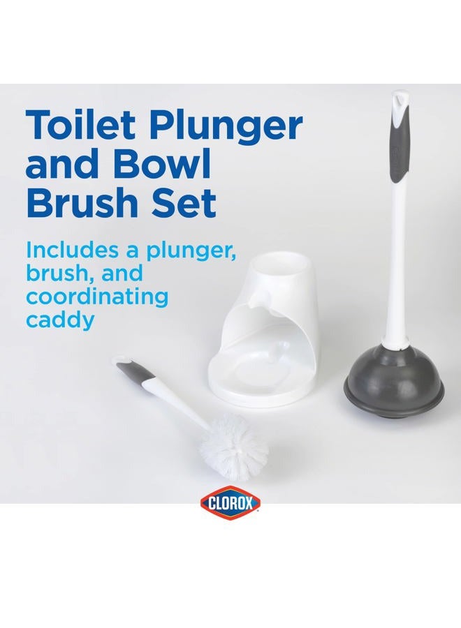 Clorox 2PK Clorox Toilet Plunger and Bowl Brush Combo Set with Caddy, 6.75" x 7" x 19.5", White/Gray - Image 2