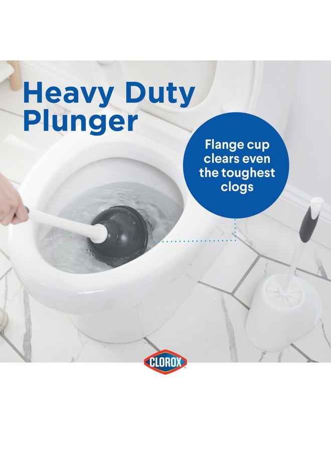 Clorox 2PK Clorox Toilet Plunger and Bowl Brush Combo Set with Caddy, 6.75" x 7" x 19.5", White/Gray - Image 3