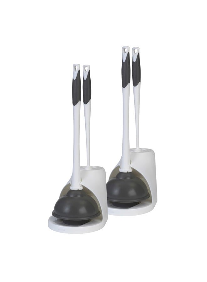 Clorox 2PK Clorox Toilet Plunger and Bowl Brush Combo Set with Caddy, 6.75" x 7" x 19.5", White/Gray - Image 1
