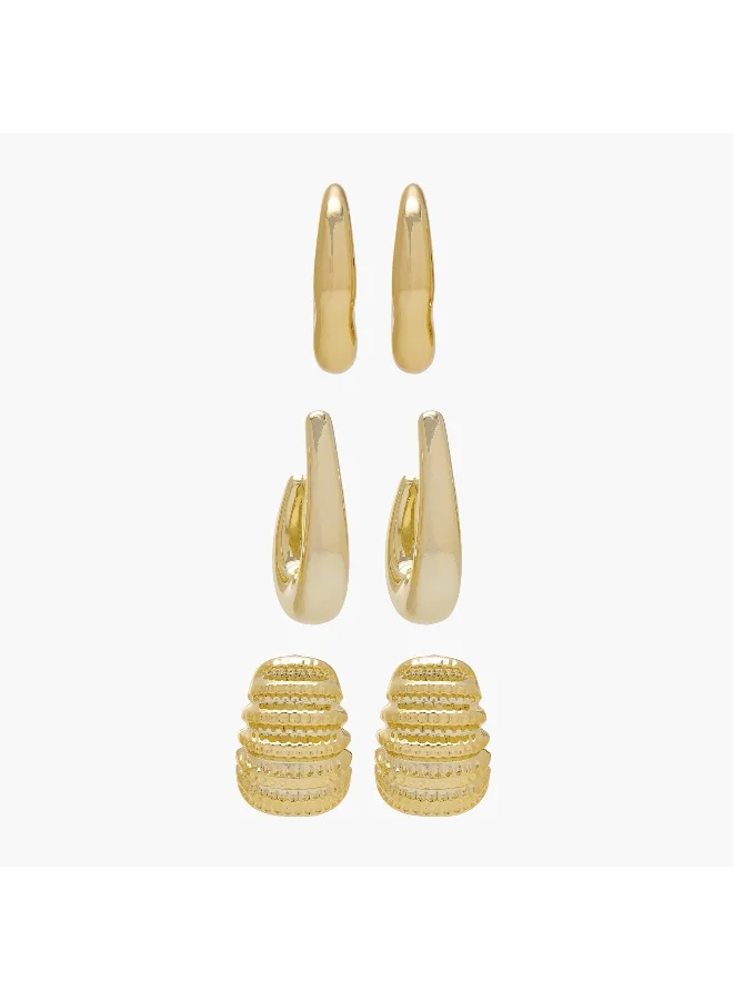 لايف ستايل Pack of 3 Gold Tone Assorted Hoop Earrings with Pushback Closure