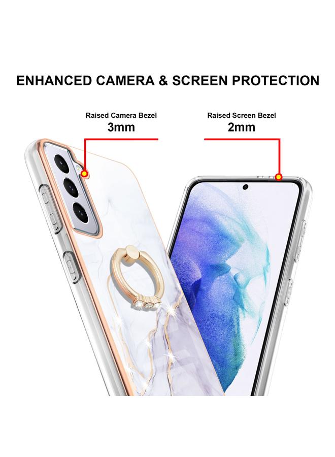 اس-توب جراب لهاتف Samsung Galaxy S21+ 5G بنمط رخامي مطلي بالكهرباء من مادة TPU المقاومة للصدمات مع حامل حلقي - Image 3