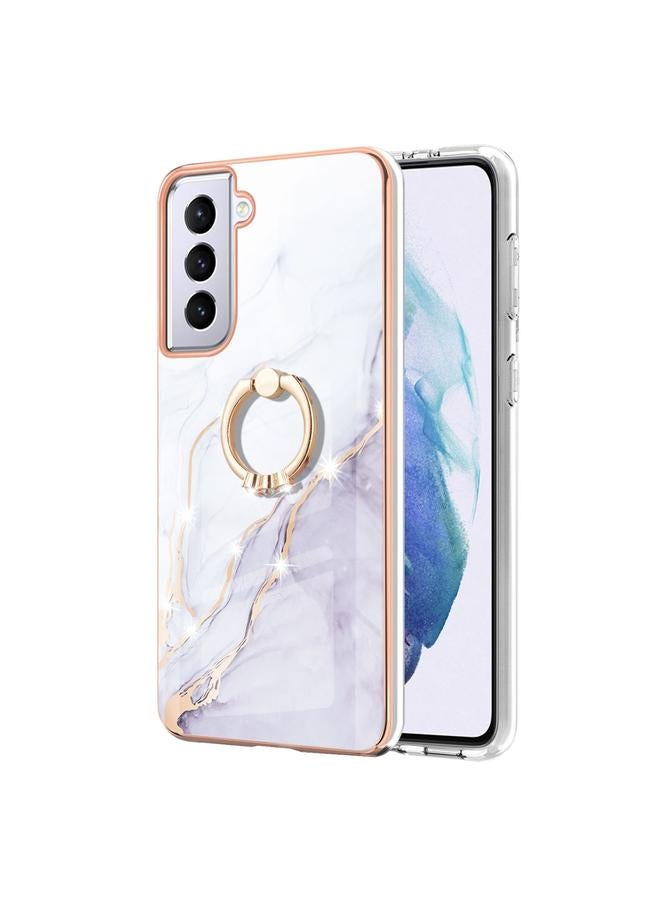 اس-توب جراب لهاتف Samsung Galaxy S21+ 5G بنمط رخامي مطلي بالكهرباء من مادة TPU المقاومة للصدمات مع حامل حلقي - Image 2