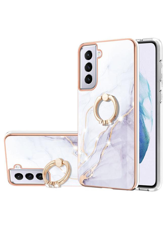 اس-توب جراب لهاتف Samsung Galaxy S21+ 5G بنمط رخامي مطلي بالكهرباء من مادة TPU المقاومة للصدمات مع حامل حلقي - Image 1