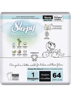 Sleepy Pack Of 64 Bio Natural Premium Size 1 Diapers, 2 - 5 Kg  - Image 1