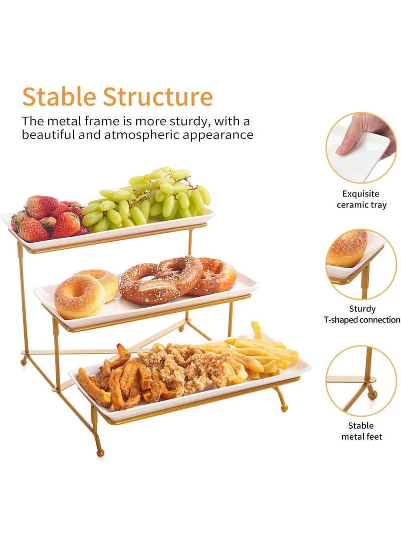والالا مجموعة صواني تقديم معدنية بثلاث طبقات، رف عرض منزلي، صينية تقديم قابلة لإعادة الاستخدام، عرض طعام المطبخ، الفاكهة، الحلويات، رف تخزين منزلي قائم بذاته للحفلات مع حامل قابل للطي وأكثر متانة - Image 2