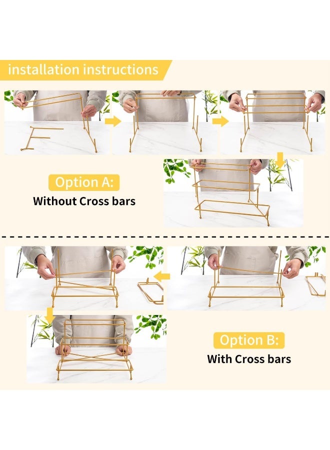 والالا مجموعة صواني تقديم معدنية بثلاث طبقات، رف عرض منزلي، صينية تقديم قابلة لإعادة الاستخدام، عرض طعام المطبخ، الفاكهة، الحلويات، رف تخزين منزلي قائم بذاته للحفلات مع حامل قابل للطي وأكثر متانة - Image 5