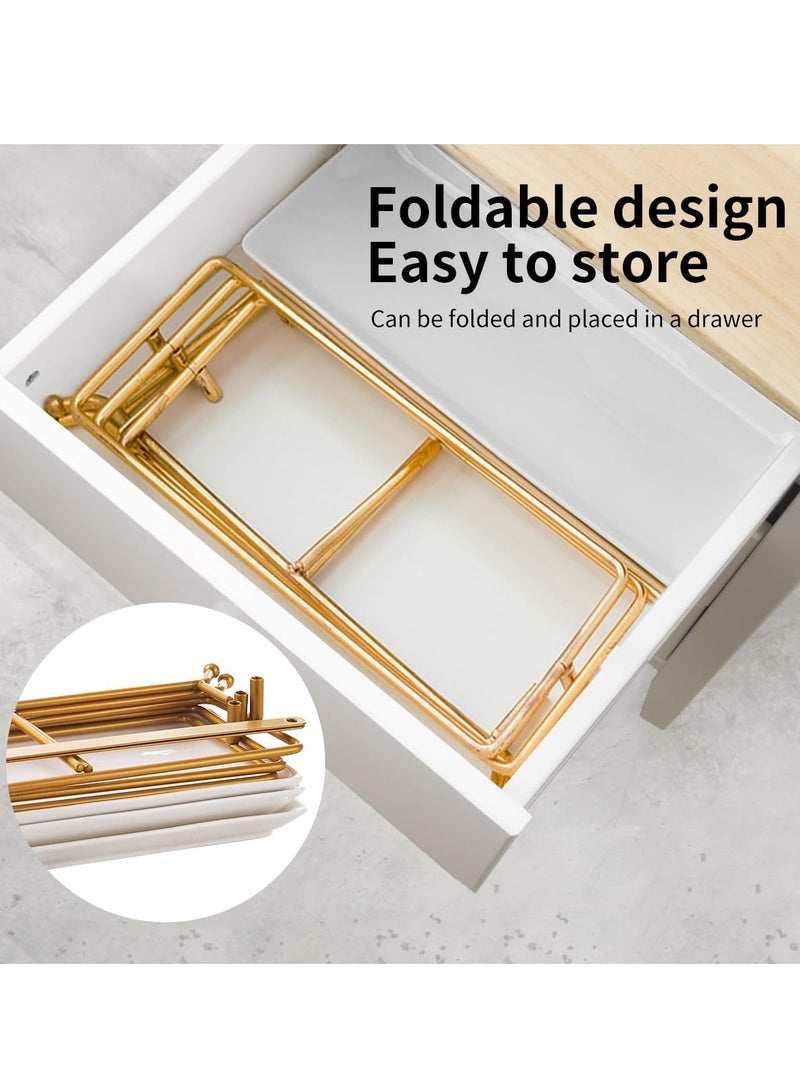 والالا مجموعة صواني تقديم معدنية بثلاث طبقات، رف عرض منزلي، صينية تقديم قابلة لإعادة الاستخدام، عرض طعام المطبخ، الفاكهة، الحلويات، رف تخزين منزلي قائم بذاته للحفلات مع حامل قابل للطي وأكثر متانة - Image 3