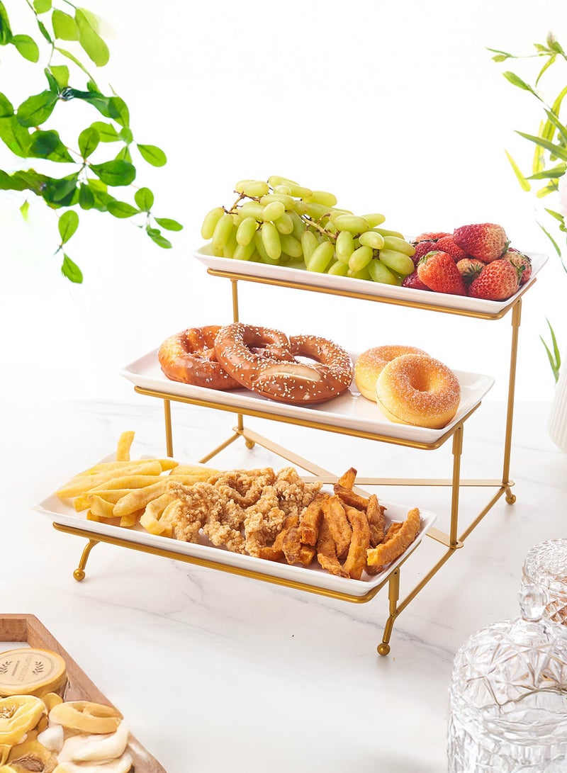والالا مجموعة صواني تقديم معدنية بثلاث طبقات، رف عرض منزلي، صينية تقديم قابلة لإعادة الاستخدام، عرض طعام المطبخ، الفاكهة، الحلويات، رف تخزين منزلي قائم بذاته للحفلات مع حامل قابل للطي وأكثر متانة - Image 1