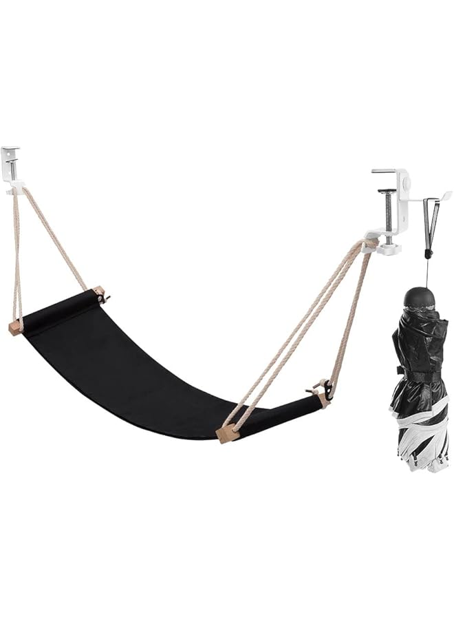 erorex Foot Hammock Under Desk Footrest Adjustable Office Foot Rest Under Desk Hammock Portable Desk Feet Hammock With Headphones Holder Black - Image 1