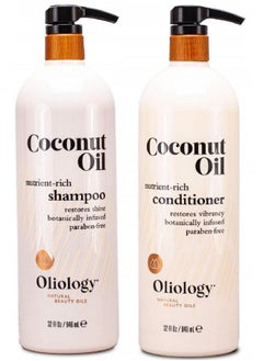 Oliology Nutrient Rich Coconut Oil Shampoo & Conditioner Combo Pack Helps Restore Damaged Hair Provides Intense Shine Moisturizing Made In Usa Cruelty Free & Paraben Free (32Oz)  - Image 1