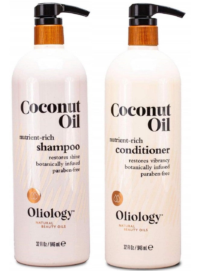 Oliology Nutrient Rich Coconut Oil Shampoo & Conditioner Combo Pack Helps Restore Damaged Hair Provides Intense Shine Moisturizing Made In Usa Cruelty Free & Paraben Free (32Oz) - Image 1