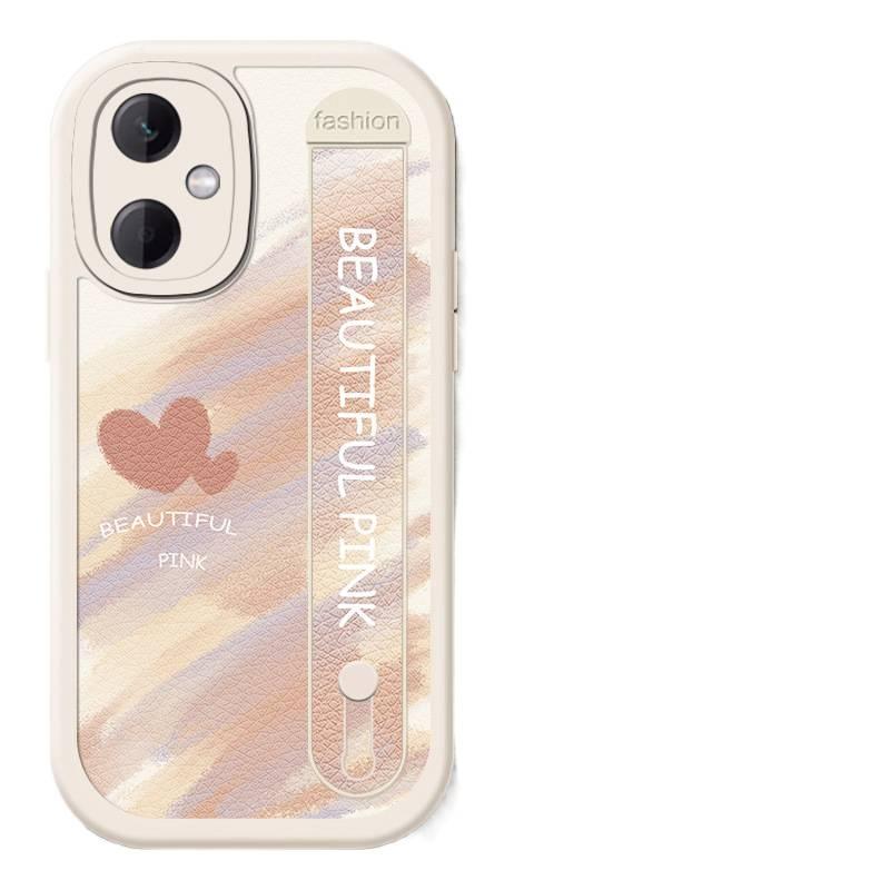 Leather Texture Protective Case for Redmi 13C with Kickstand and Drop Protection plus Shockproof plus Full Coverage plus Wrist Strap in White - Image 1