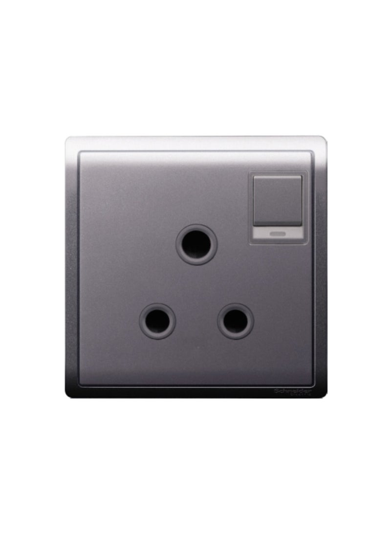 Schneider Electric 15A 250V 1 Gang 3 Round Pin Switched Socket with Neon, Aluminium Silver - E8215_15N_AS_G1