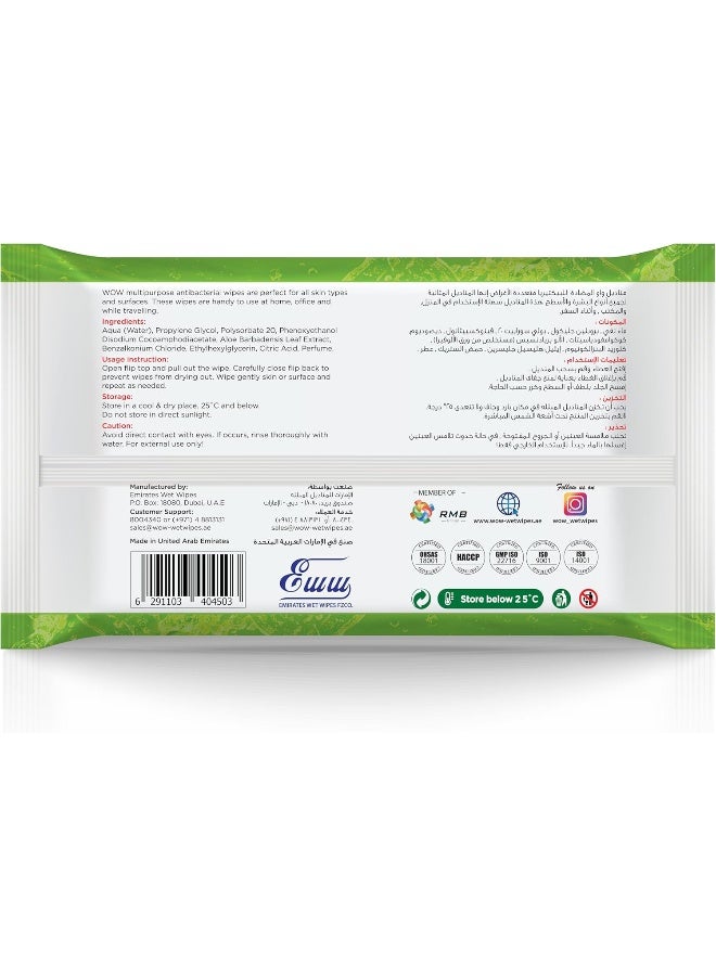 WOW Antibacterial Skin Wipes with Aloe Vera - 10 Count - Image 2