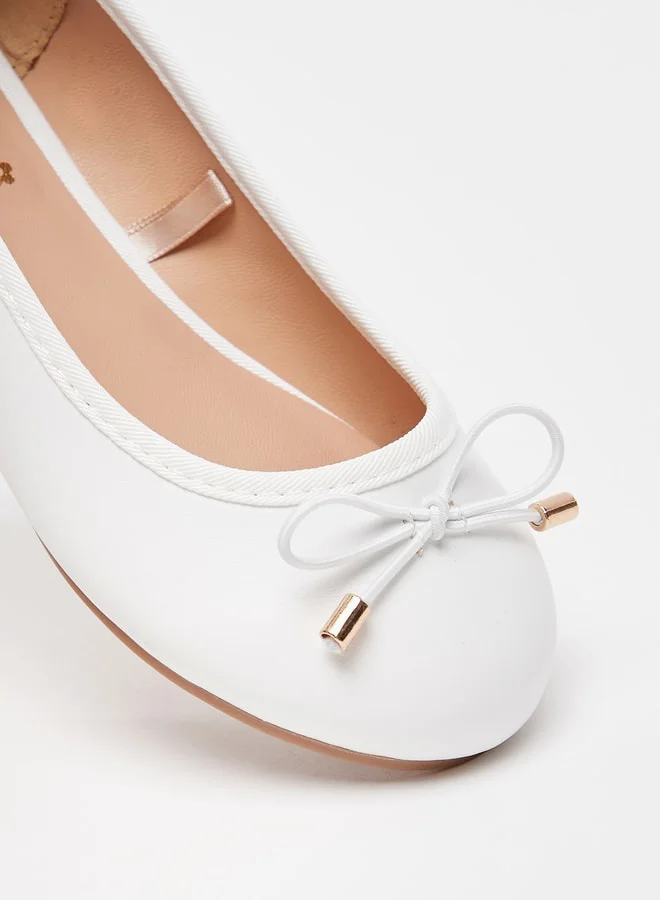 MISSY Girls Solid Slip-On Round Toe Ballerina Shoes with Bow Accent with Cushioning