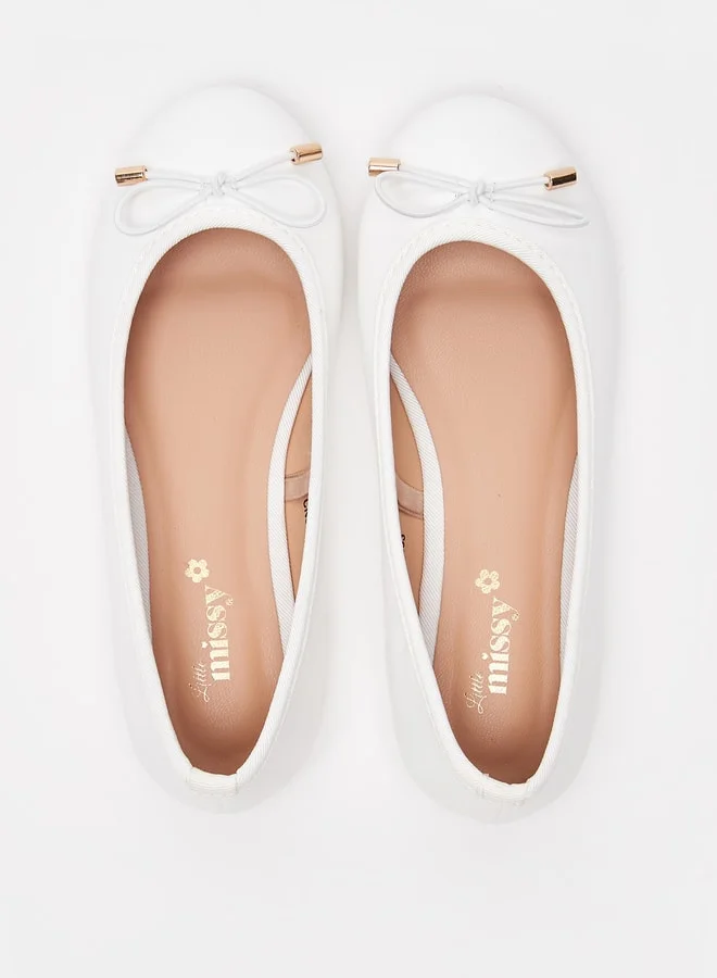 MISSY Girls Solid Slip-On Round Toe Ballerina Shoes with Bow Accent with Cushioning