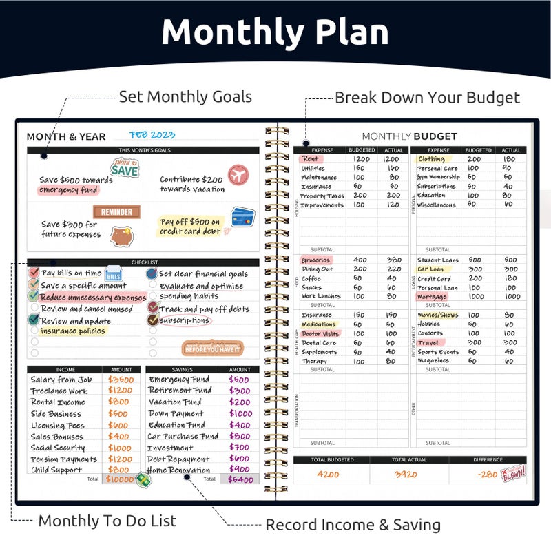 Taja Budget Planner - Monthly Budget Book With Expense Tracker Notebook  Undated Bill Organizer & Finance Planner To Control Your Money  2025-2026 Account Book To Manage Your Finances-Garden Of Whimsy - Image 3