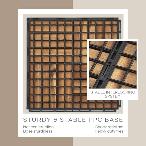 THYOI Deck Tiles, Patio Flooring - Outdoor Waterproof Acacia Wood Tiles for All Weather Use - Balcony, Backyard, Indoor & Outdoor (Golden Teak Crossed Pattern, 10 Pcs - 10 Square Ft) - Image 3
