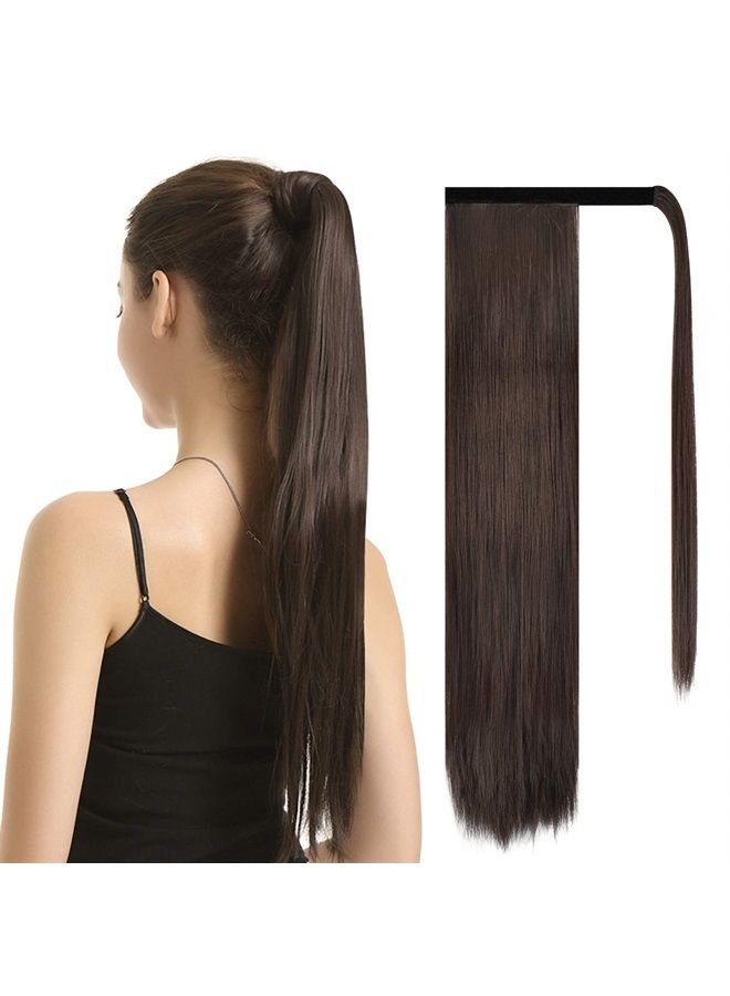 BARSDAR 24 Inch Ponytail Extension Long Straight Wrap Around Clip in Synthetic Fiber Hair for Women-Chocolate Brown - Image 1