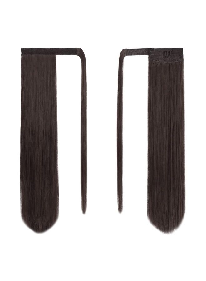 BARSDAR 24 Inch Ponytail Extension Long Straight Wrap Around Clip in Synthetic Fiber Hair for Women-Chocolate Brown - Image 2