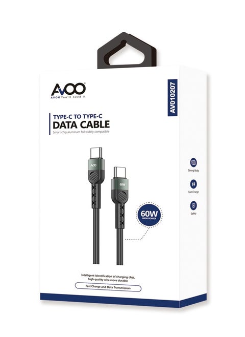 Type-C to Type-C charging cable, made of cut-resistant silicone, fast charging, 1 meter, 60 watts with a data transfer speed of 480 megabits per second, from Avoo