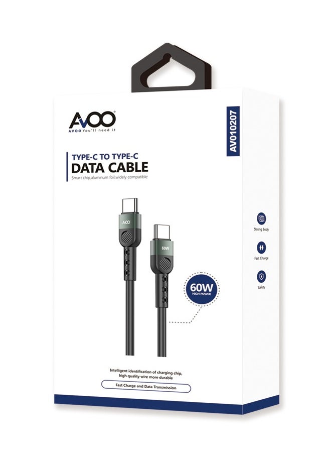 Type-C to Type-C charging cable, made of cut-resistant silicone, fast charging, 1 meter, 60 watts with a data transfer speed of 480 megabits per second, from Avoo