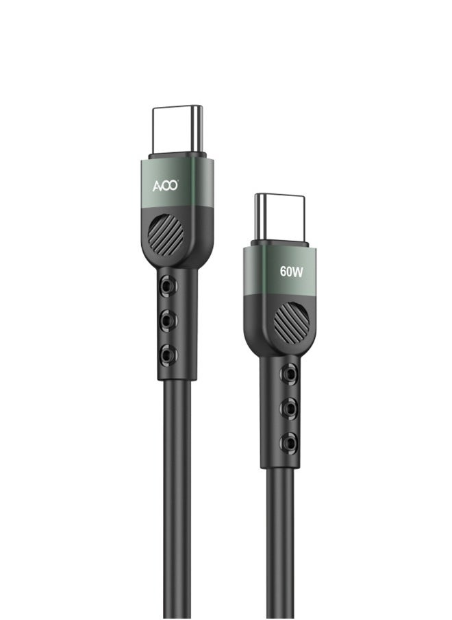 Type-C to Type-C charging cable, made of cut-resistant silicone, fast charging, 1 meter, 60 watts with a data transfer speed of 480 megabits per second, from Avoo