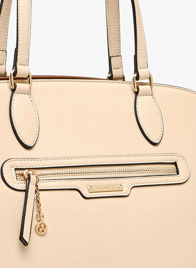 Celeste IVORY Solid Tote Bag with Zip Closure for Women | Best Price UAE