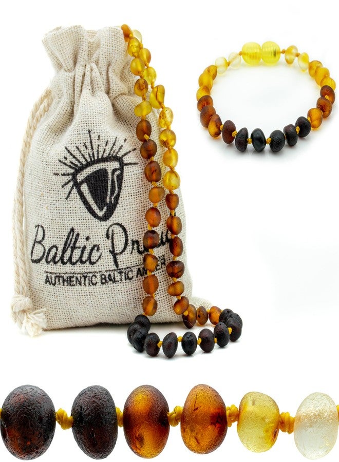 Baltic Proud Amber Necklace and Bracelet Gift Set (Unisex Rainbow Raw 12.5 Inches/5.5 Inches) - Certified Premium Quality Raw Baltic Sea Amber - Image 1