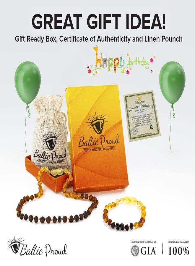 Baltic Proud Amber Necklace and Bracelet Gift Set (Unisex Rainbow Raw 12.5 Inches/5.5 Inches) - Certified Premium Quality Raw Baltic Sea Amber - Image 4