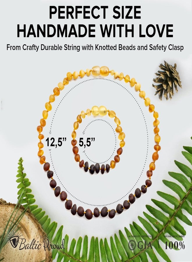 Baltic Proud Amber Necklace and Bracelet Gift Set (Unisex Rainbow Raw 12.5 Inches/5.5 Inches) - Certified Premium Quality Raw Baltic Sea Amber - Image 2