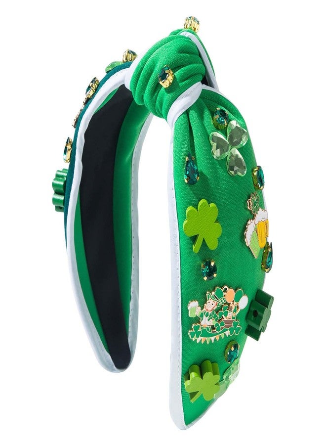 Blync St. Patrick's Day Headband, Green Shanrock Irish Hair Accessories, Clover Lucky Rhinestone Knotted Hairband for Party Festival Gift (WGreen) - Image 1