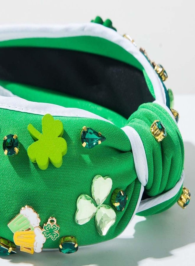 Blync St. Patrick's Day Headband, Green Shanrock Irish Hair Accessories, Clover Lucky Rhinestone Knotted Hairband for Party Festival Gift (WGreen) - Image 2