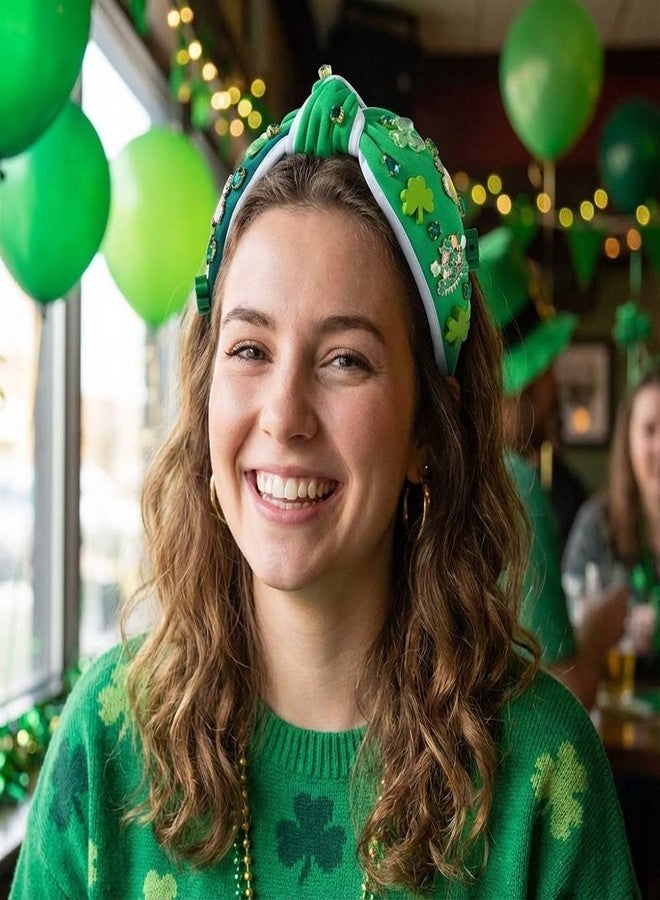 Blync St. Patrick's Day Headband, Green Shanrock Irish Hair Accessories, Clover Lucky Rhinestone Knotted Hairband for Party Festival Gift (WGreen) - Image 5