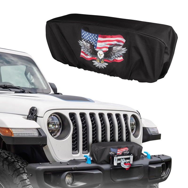 Tiannor Winch CoverHeavy Duty UVResistant Waterproof DustProof Cover for 850017500 Lbs Scalable Electric WinchesFits JeepATVBoatTrailer National FlagBald Eagle - Image 2