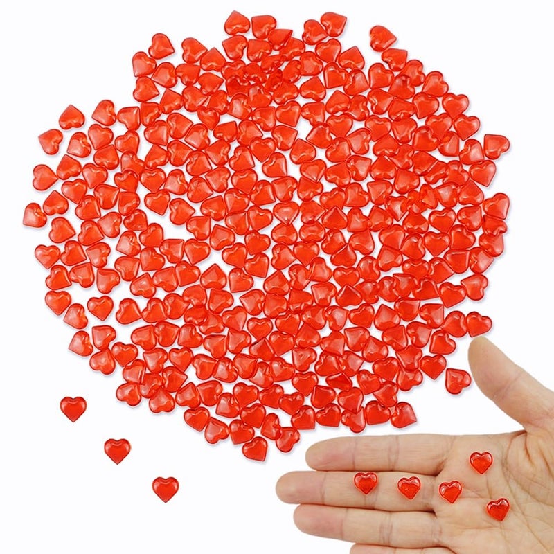 SaktopDeco 300 PCS Miniature Red Heart Tiny Red Plastic Heart Micro Red Hearts Bulk for Vase Filler Valentines Festival Tabletop Decor - Image 1