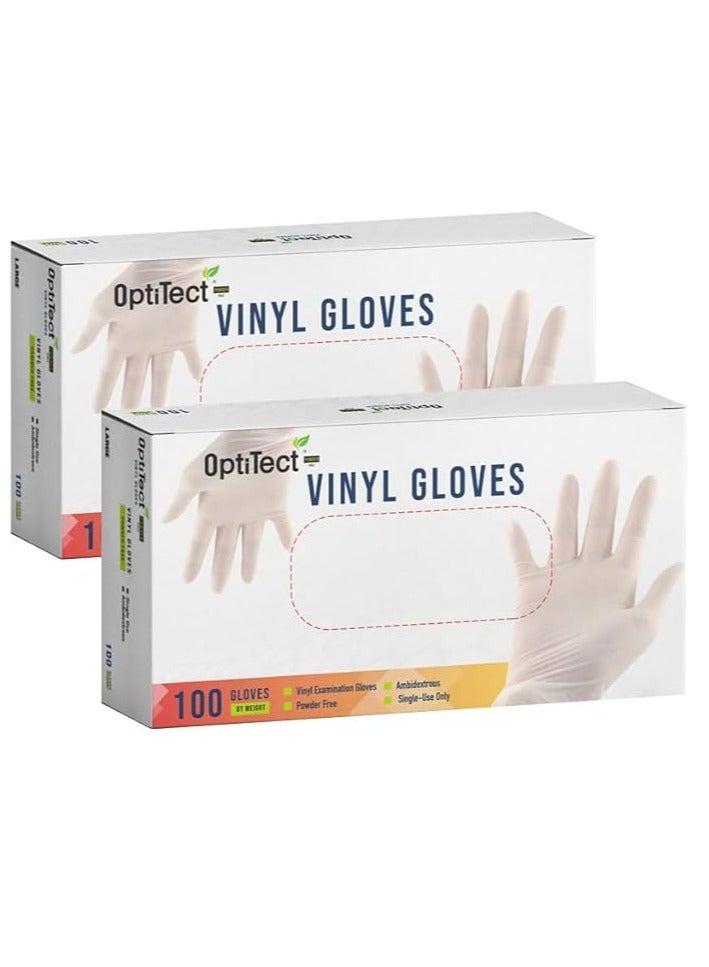 أوبتيتيكت قفازات فينيل خالية من البودرة، حجم كبير، 100 قطعة للاستخدام مرة واحدة - متينة ومريحة وخالية من اللاتكس، عبوة من قطعتين - Image 1