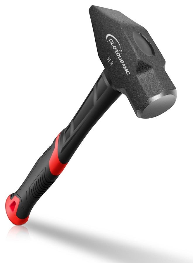 glorousamc Blacksmith Hammer, 3 lb Cross Pein Hammer with Shock Absorbing and Wedge Face - Image 1