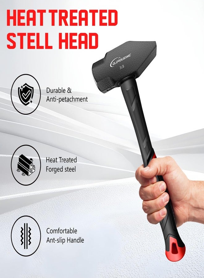 glorousamc Blacksmith Hammer, 3 lb Cross Pein Hammer with Shock Absorbing and Wedge Face - Image 3