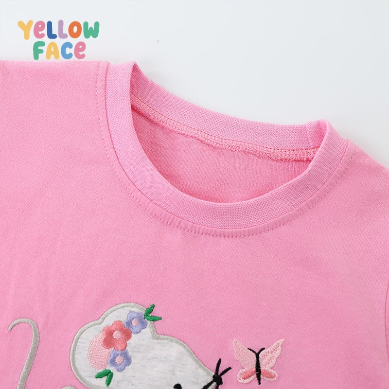 Girls Short Sleeve T-Shirt with Ballet Mouse Embroidery - Image 2