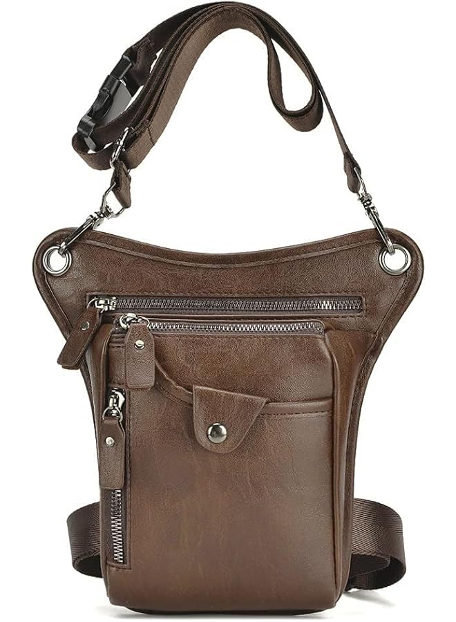 PROMASS Vintage Leather Waist Pack Drop Leg Bag for Men Women Belt Hip Bum Bag Multi-Purpose Motorcycle Bike Outdoor Sports Tactical Cycling Riding Hiking Camping - Image 1