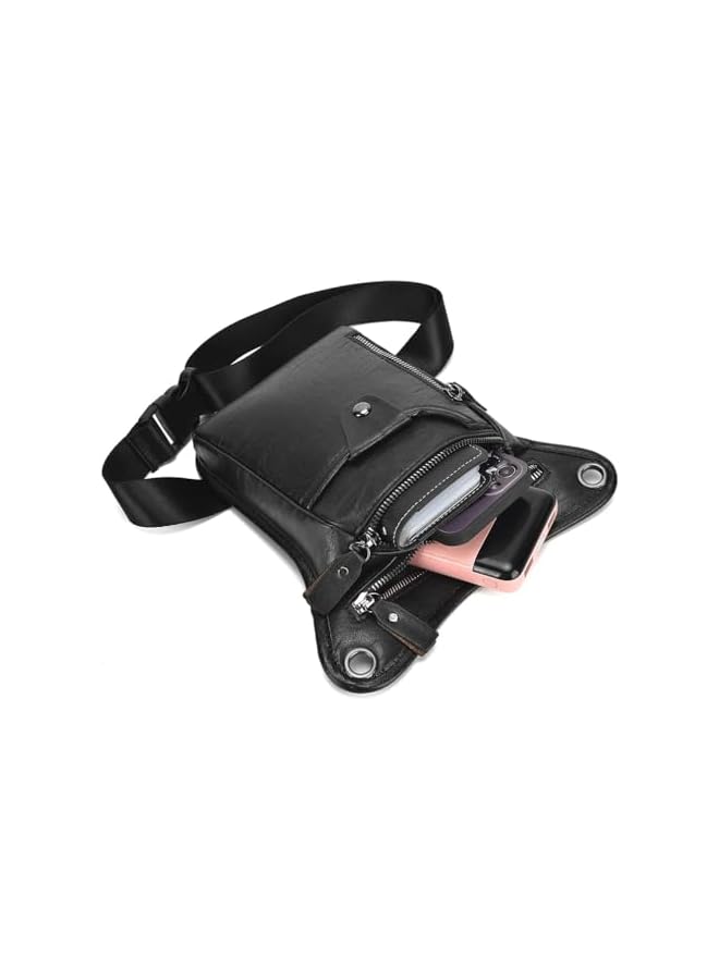 PROMASS Vintage Leather Waist Pack Drop Leg Bag for Men Women Belt Hip Bum Bag Multi-Purpose Motorcycle Bike Outdoor Sports Tactical Cycling Riding Hiking Camping - Image 4