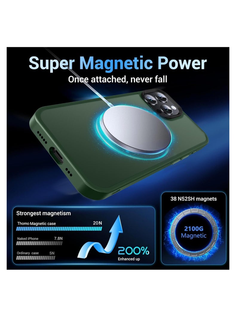 Aookay for iPhone 16 Pro Max Case: [Compatible with MagSafe] [Anti-Fingerprint] [Mil-Grade Drop Protection] [Anti-Scratch] Translucent Matte Slim Thin Shockproof Protective Cover for iPhone 16 Pro Max (Dark Green) - Image 2