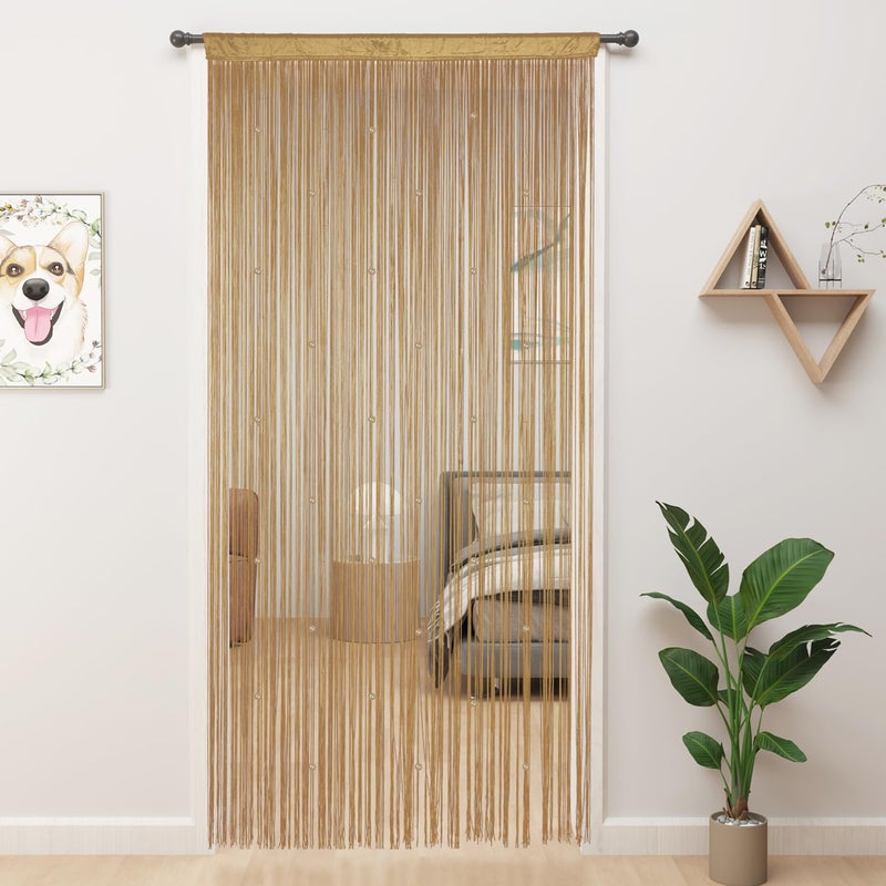 YIIBAII Beaded Curtain Beaded Curtains for Doorways Crystals Suitable for Interior Decoration and Partitions Hippy Closet Curtains (Ecru, 39"x79") - Image 1
