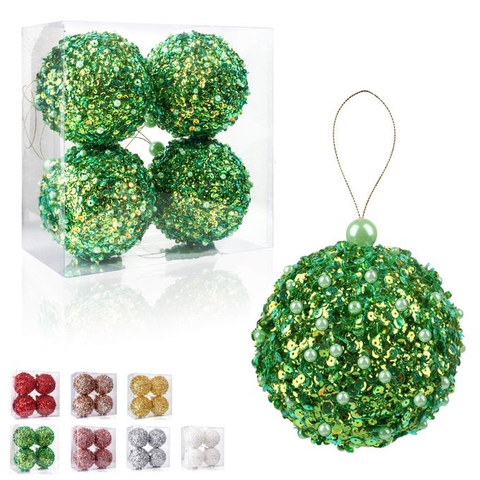 425 CHRISTMAS BALL ORNAMENTS 4PC SET GREEN SHATTERPROOF CHRISTMAS DECORATIONS TREE BALLS FOR XMAS TREES WEDDING PARTY HOLIDAY DECORATIONS GREEN