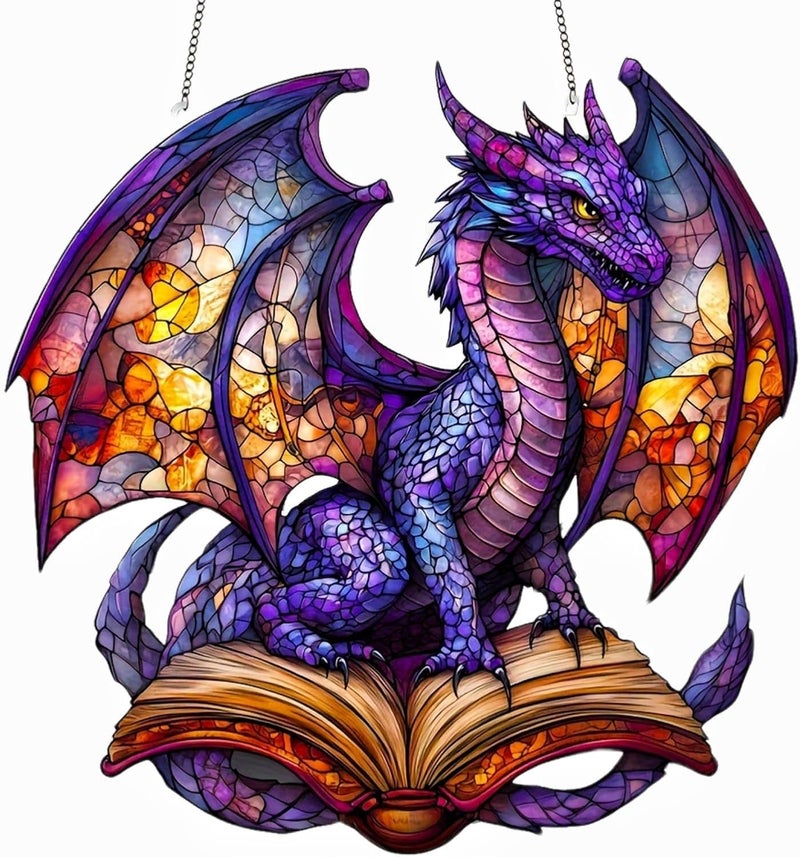 SYOSI Dragon Dreamcatcher Suncatcher, Stained Glass Window Hanging, Dragons Ornament for Indoor & Outdoor Decor, Unique Garden Hanging Decoration for Dragon Fans, 20 * 20 * 0.2cm - Image 1