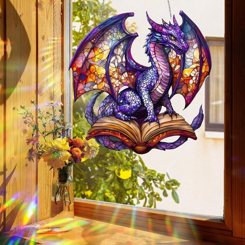 SYOSI Dragon Dreamcatcher Suncatcher, Stained Glass Window Hanging, Dragons Ornament for Indoor & Outdoor Decor, Unique Garden Hanging Decoration for Dragon Fans, 20 * 20 * 0.2cm - Image 4