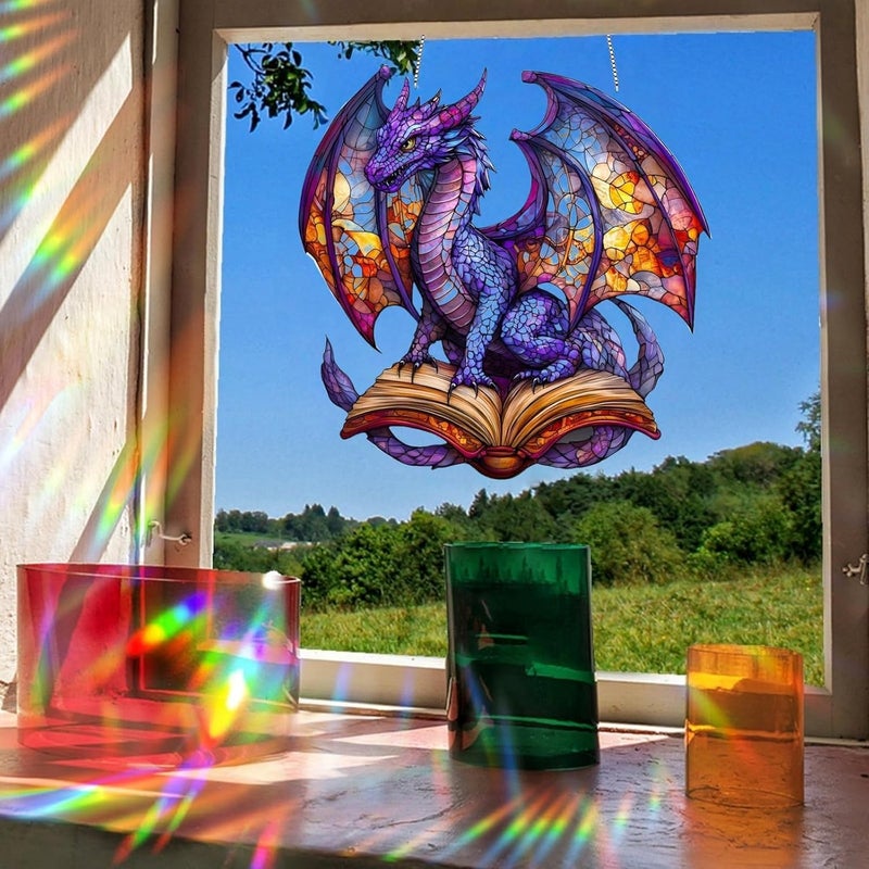 SYOSI Dragon Dreamcatcher Suncatcher, Stained Glass Window Hanging, Dragons Ornament for Indoor & Outdoor Decor, Unique Garden Hanging Decoration for Dragon Fans, 20 * 20 * 0.2cm - Image 5