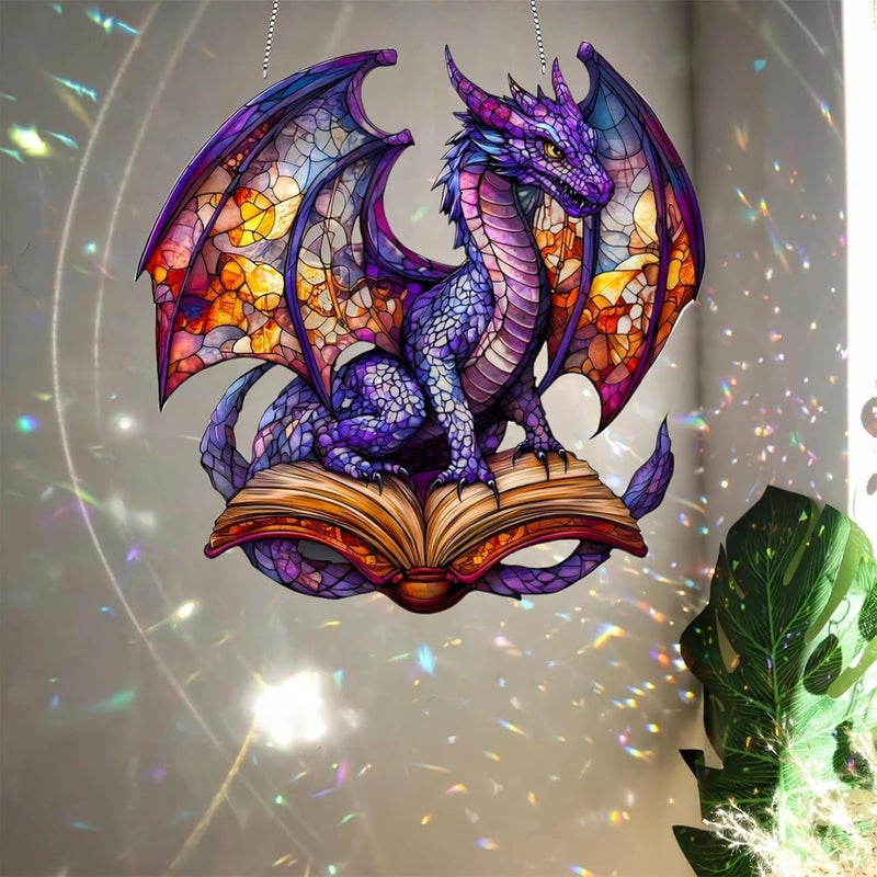 SYOSI Dragon Dreamcatcher Suncatcher, Stained Glass Window Hanging, Dragons Ornament for Indoor & Outdoor Decor, Unique Garden Hanging Decoration for Dragon Fans, 20 * 20 * 0.2cm - Image 2